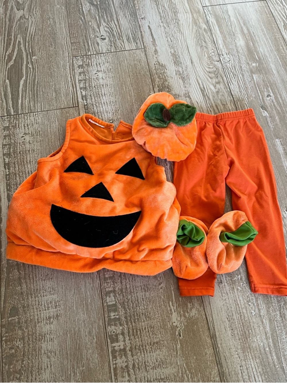 Kids Orange Pumpkin Costume Set - Plush Jack-O'-Lantern Outfit